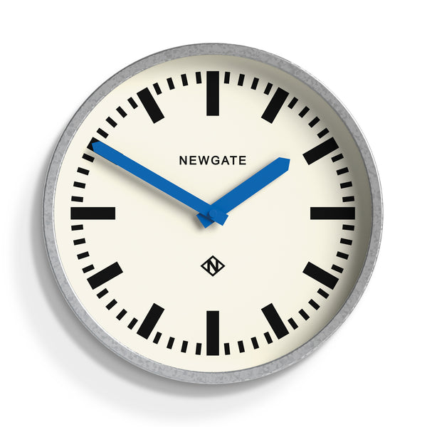 Newgate Luggage wall clock in galvanised and blue