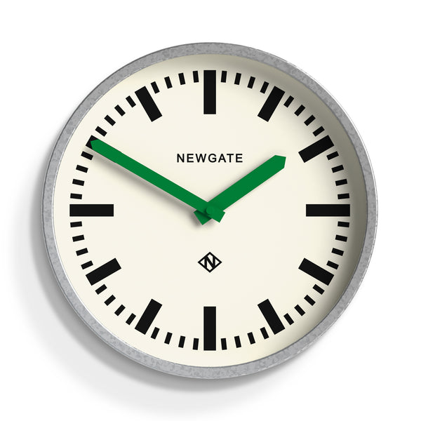 Newgate Luggage wall clock in galvanised and green