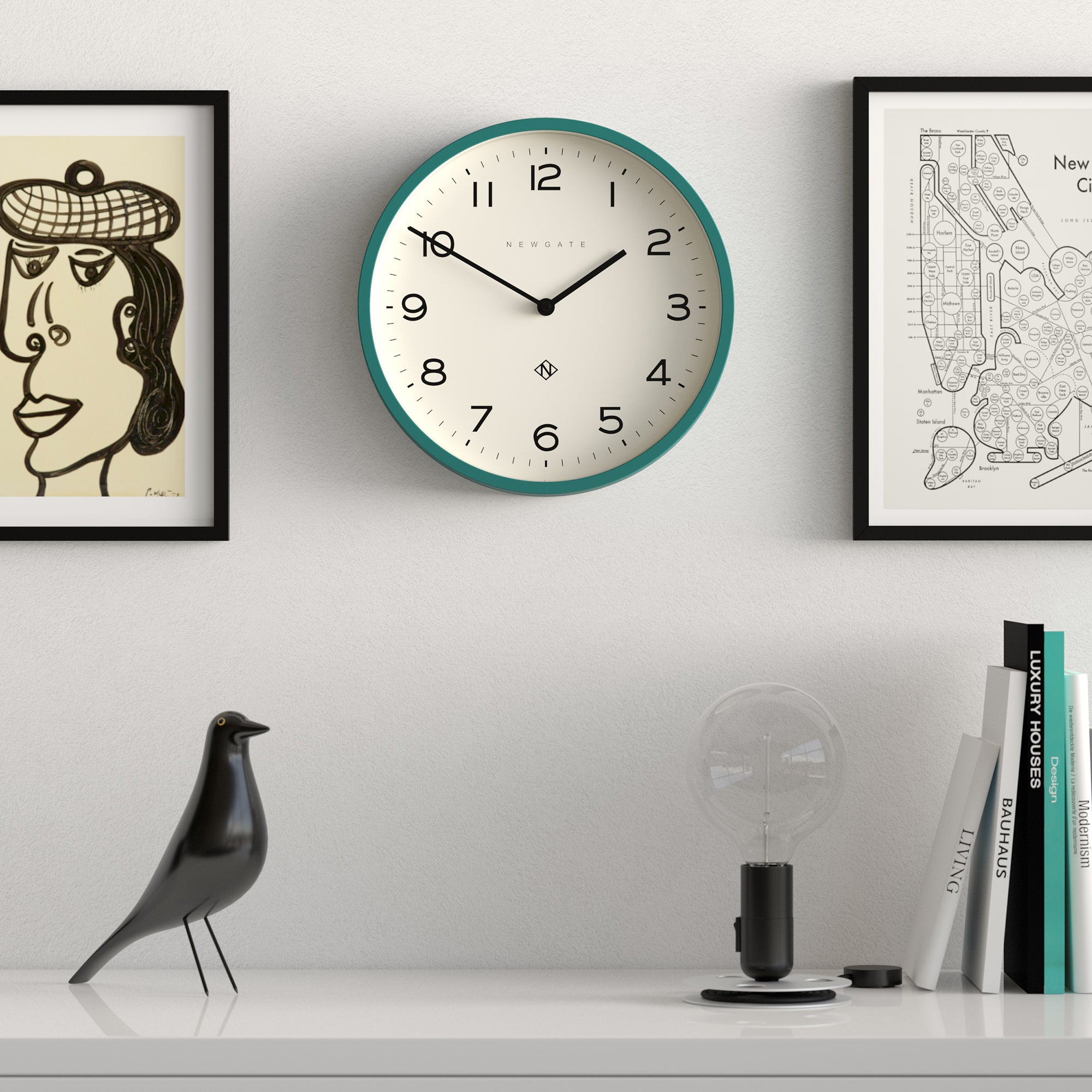 NEWGATE 時計 Number Four Wall Clock グレー Newgate Echo Number Four wall clock in eden green – Newgate