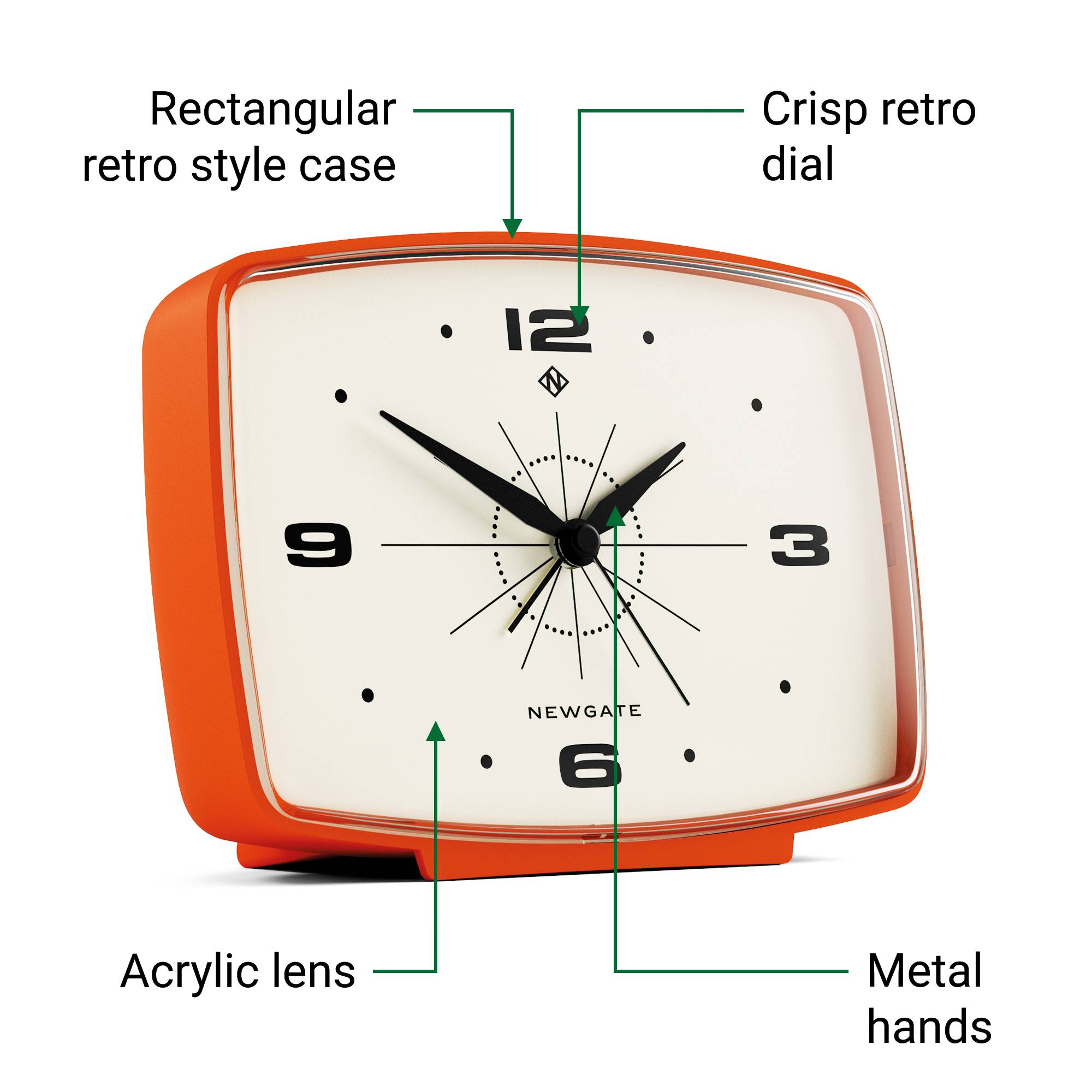 Brooklyn alarm clock in pumpkin orange | Silent 'No Tick