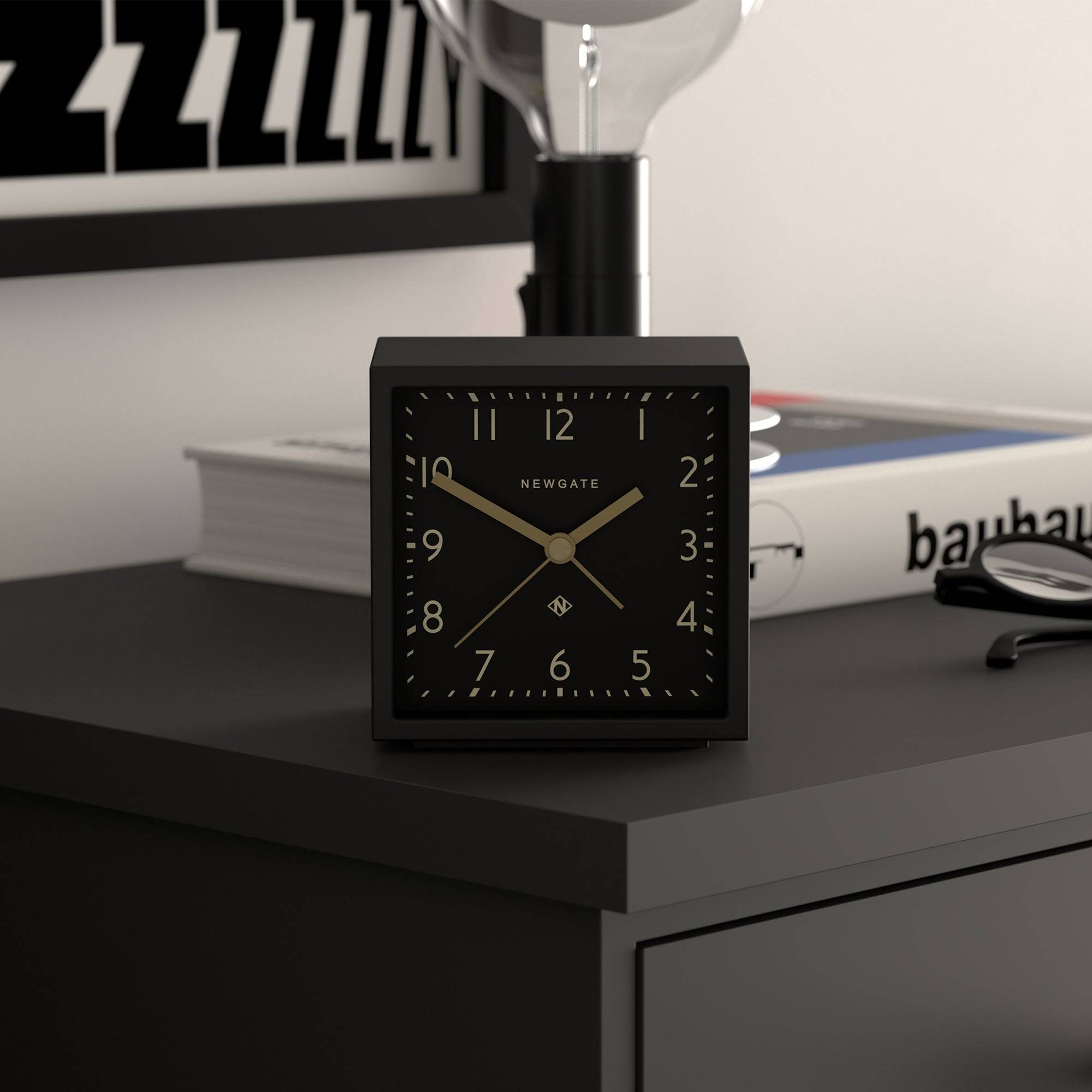 Equinox alarm clock in black with reverse dial | Silent 'No Tick