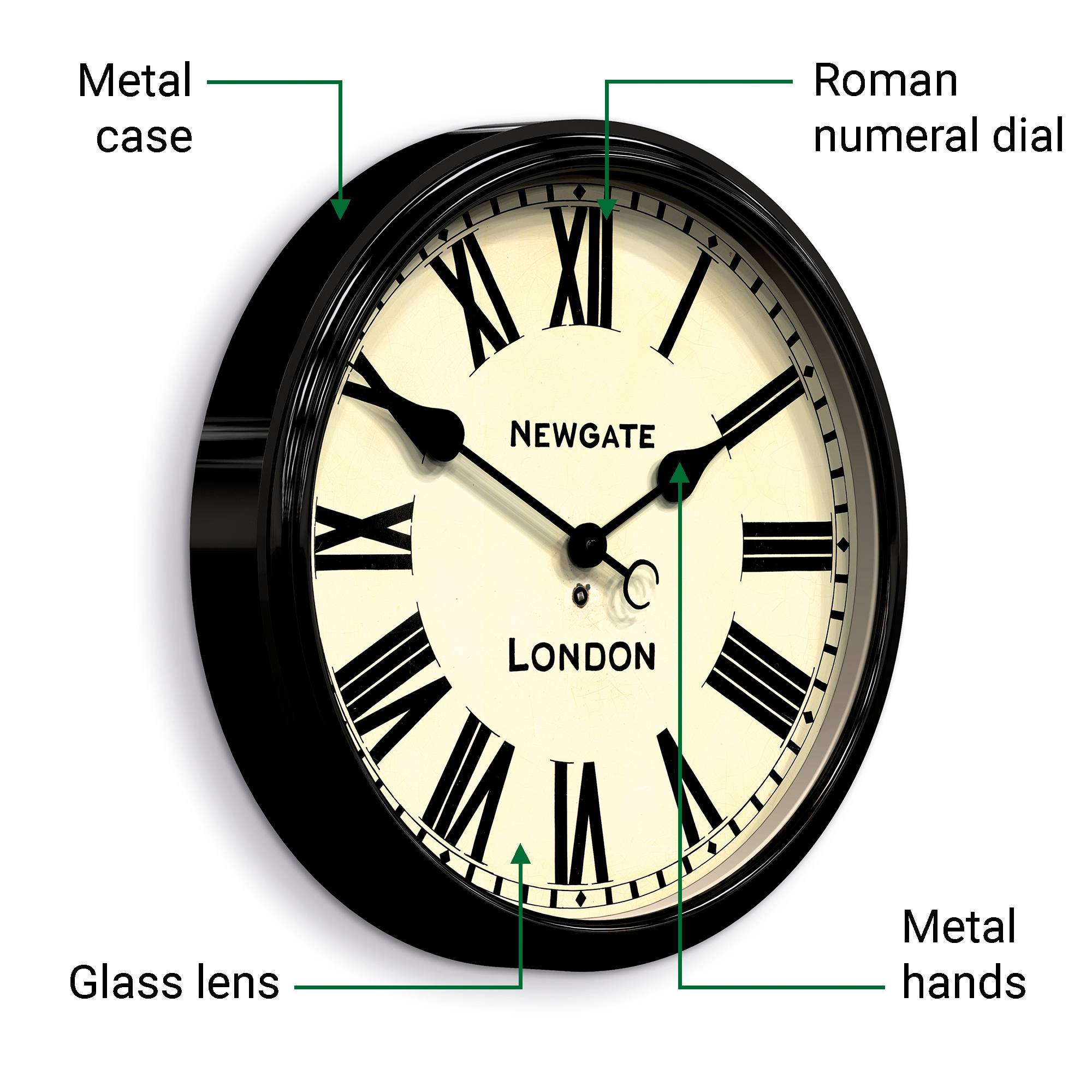 Black Roman Numeral Wall Clock | Classic Station Clock – Newgate World