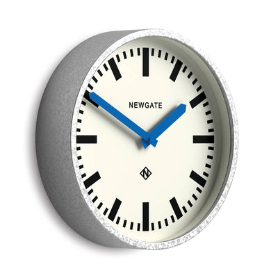 Newgate Luggage wall clock in galvanised and blue