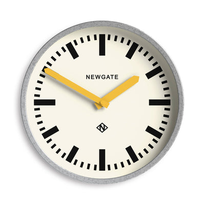 Newgate Luggage wall clock in galvanised and yellow