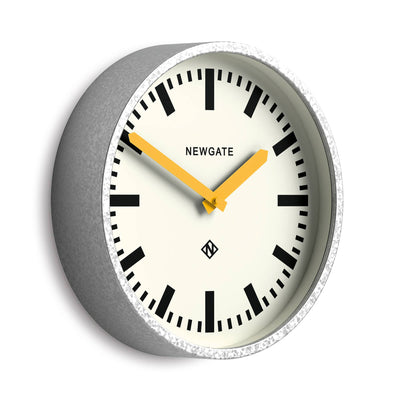 Newgate Luggage wall clock in galvanised and yellow