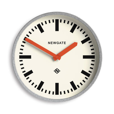 Newgate Luggage wall clock in galvanised and orange