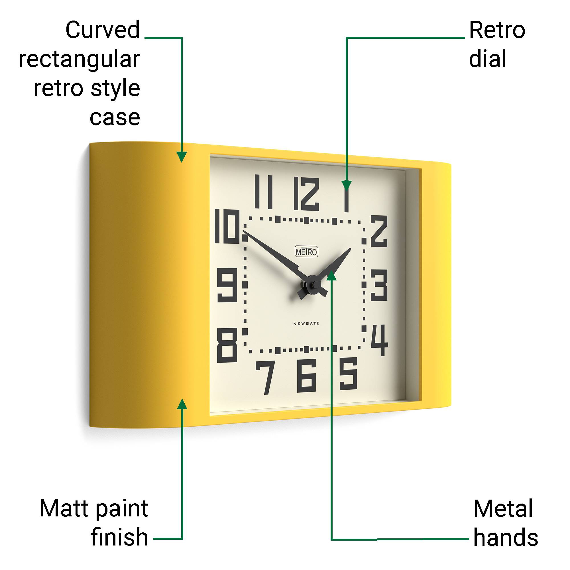 Metro wall clock in citrus yellow | Silent 'No Tick' | 42 cm