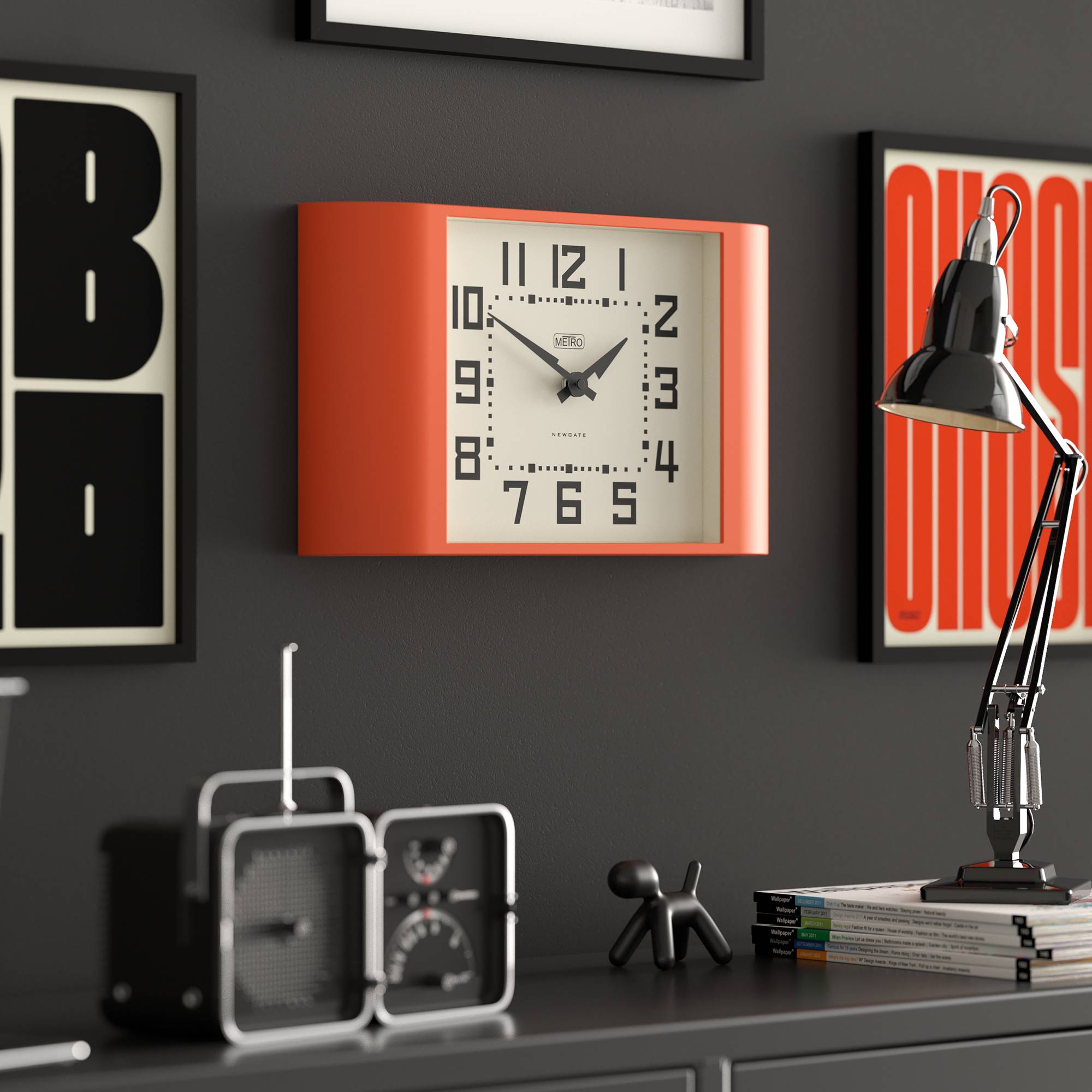 Metro wall clock in pumpkin orange | Silent 'No Tick' | 42 cm
