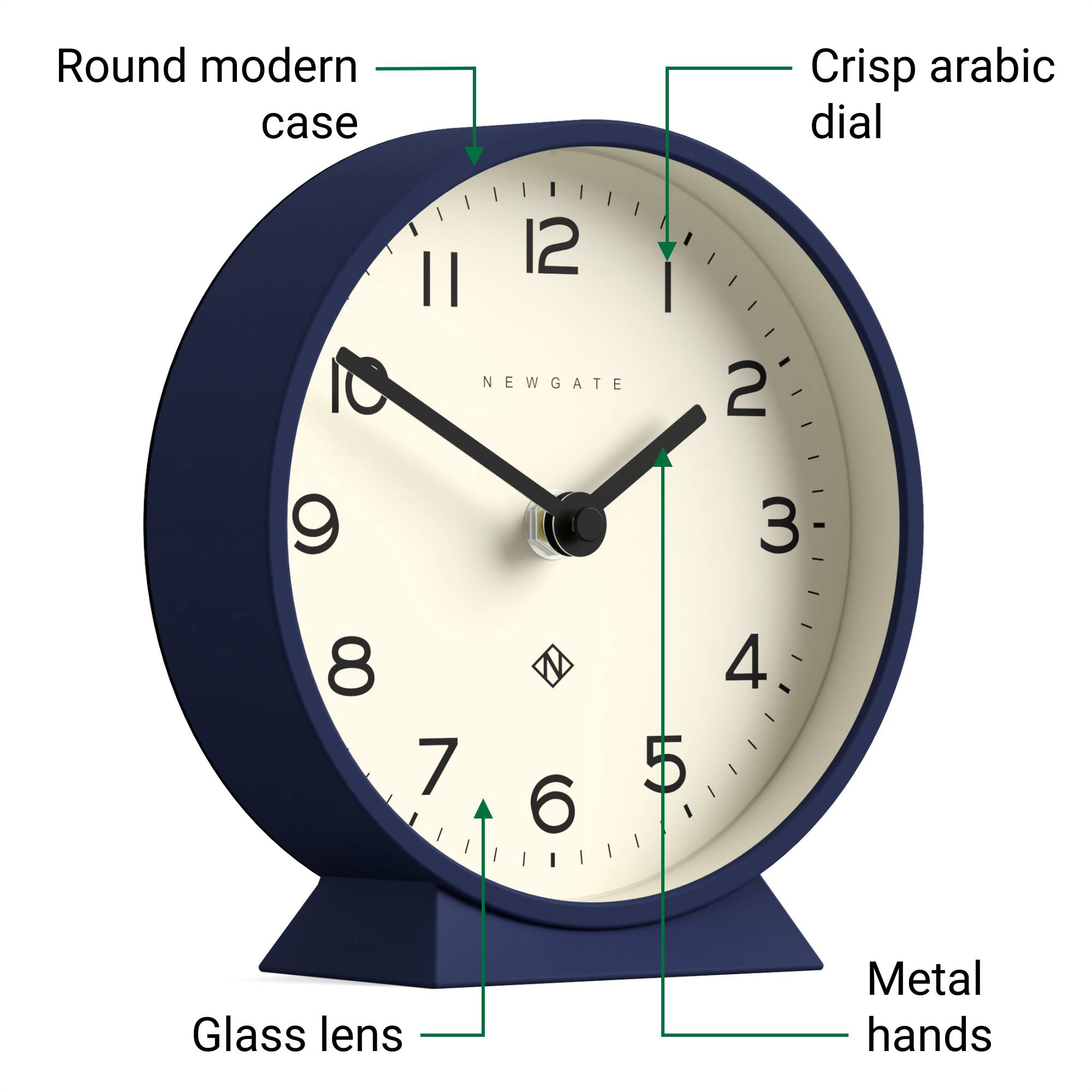 M Mantel Echo mantel clock in midnight blue | Silent 'No Tick
