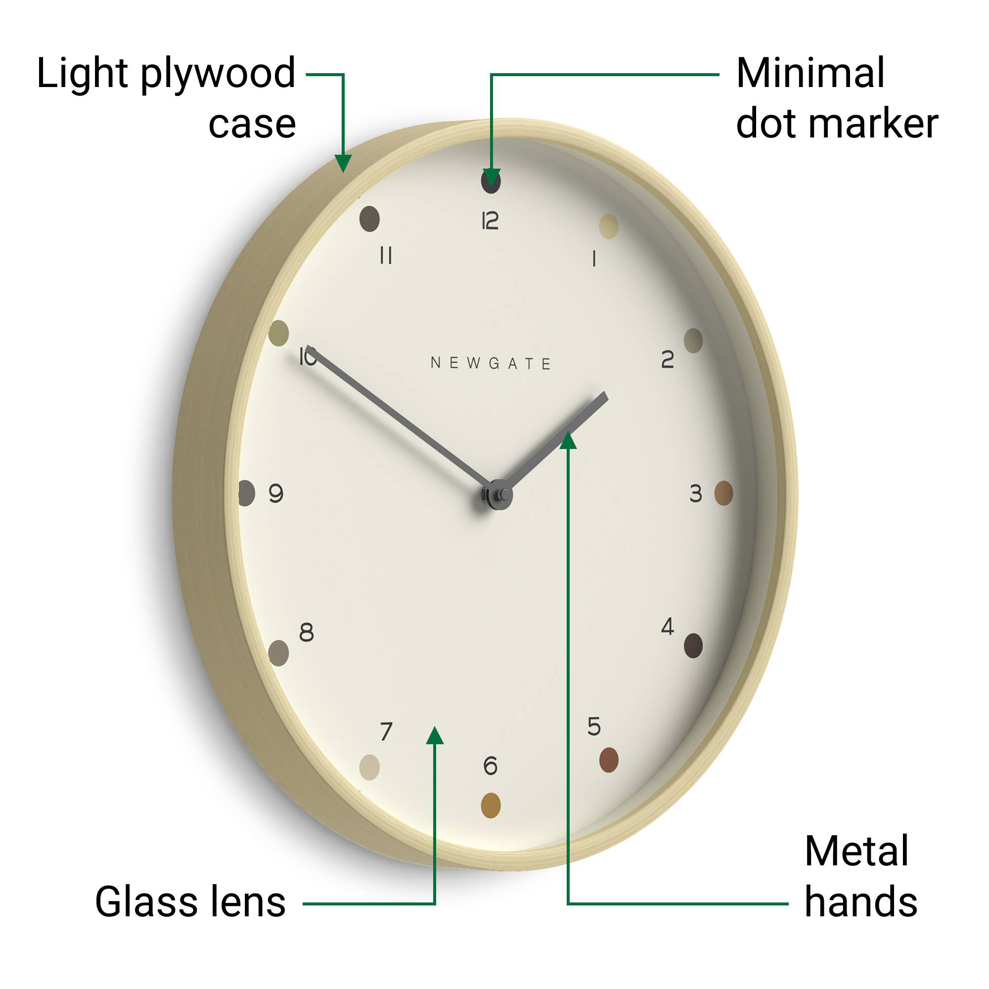 Newgate Mr Clarke dot wall clock in light plywood 40cm – Newgate World