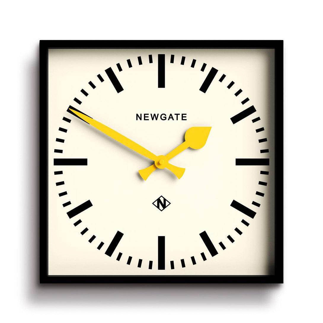 square railway wall clock yellow hands number five