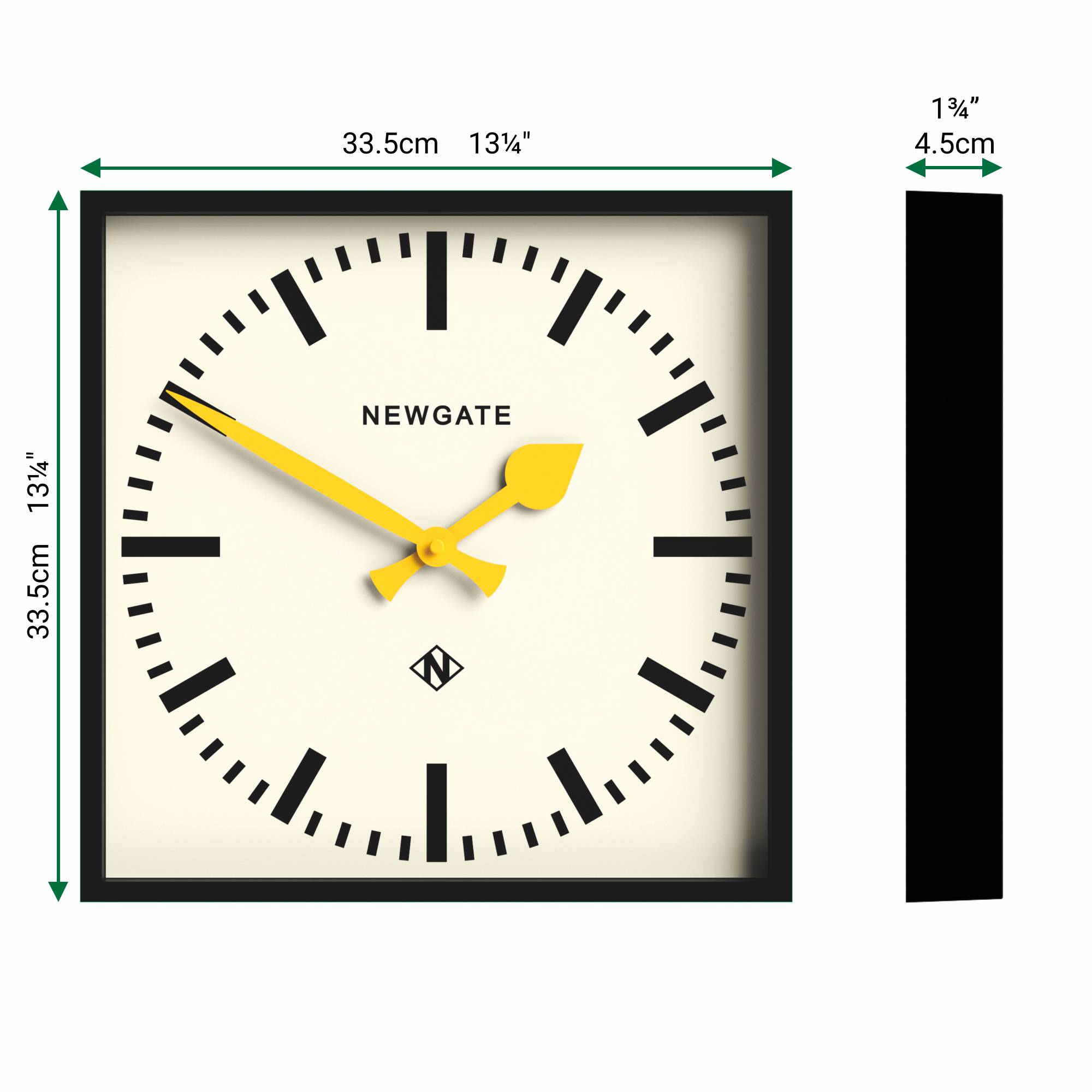 Newgate Number Five Railway wall clock in black and yellow