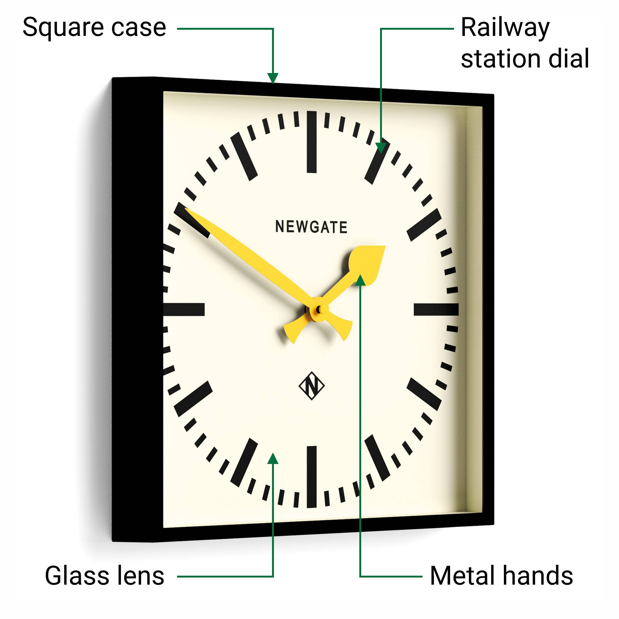 Newgate Number Five Railway wall clock in black and yellow