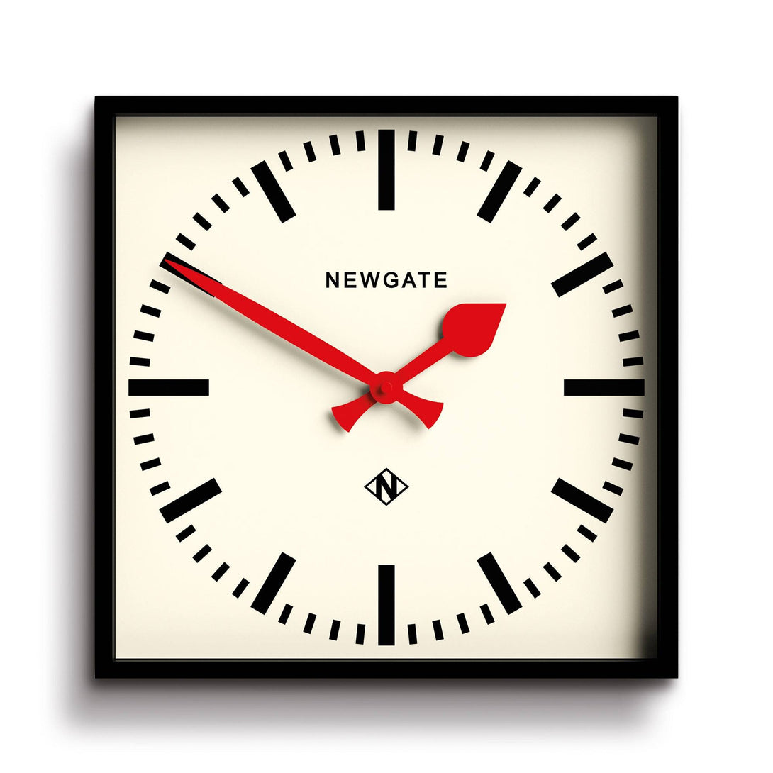 square railway wall clock red hands number five