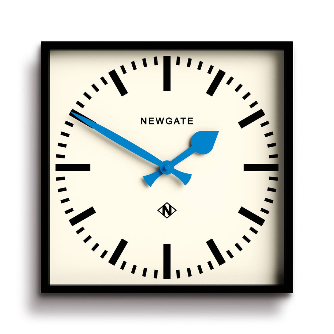 square railway wall clock blue hands newgate