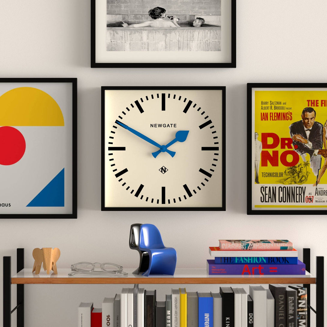 square railway wall clock blue hands