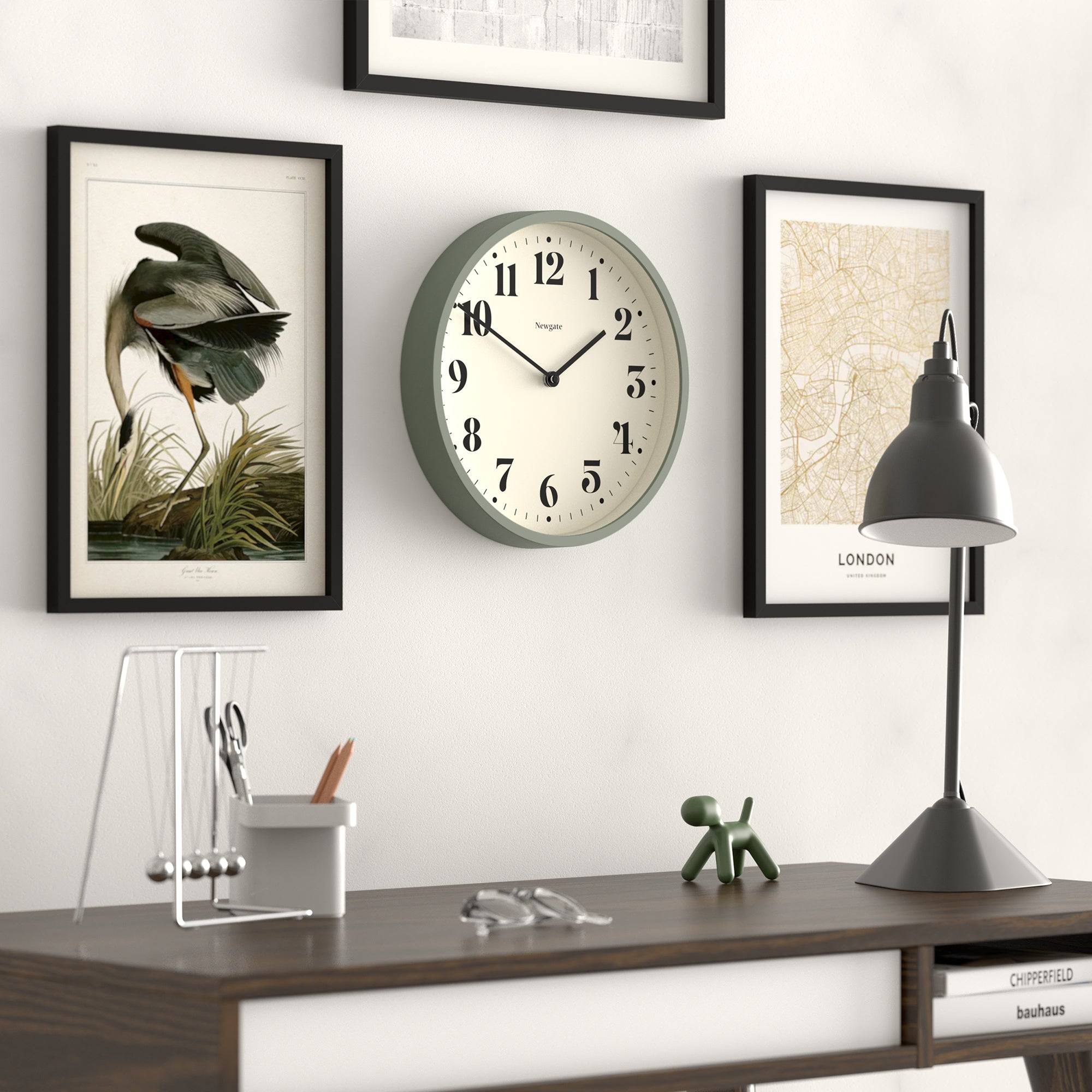 Number Four wall clock in asparagus green | Silent 'No Tick' | 30