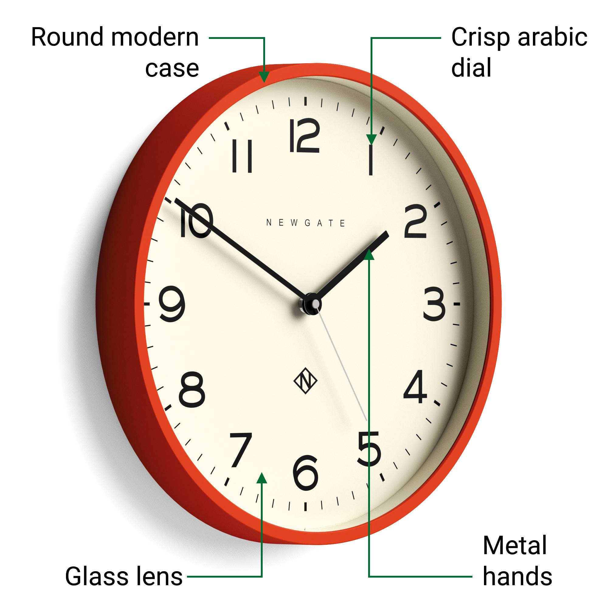 Modern Orange Kitchen Wall Clock | Bright Colour – Newgate World
