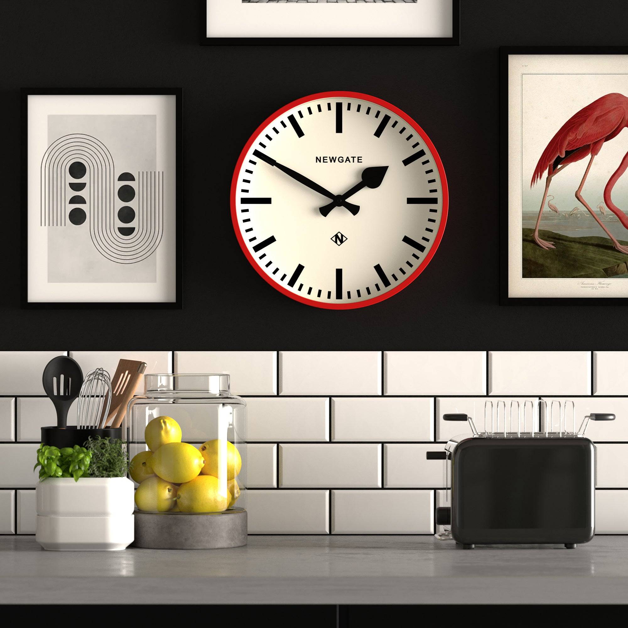 Number Three Railway wall clock in fire engine red | 37.5 cm
