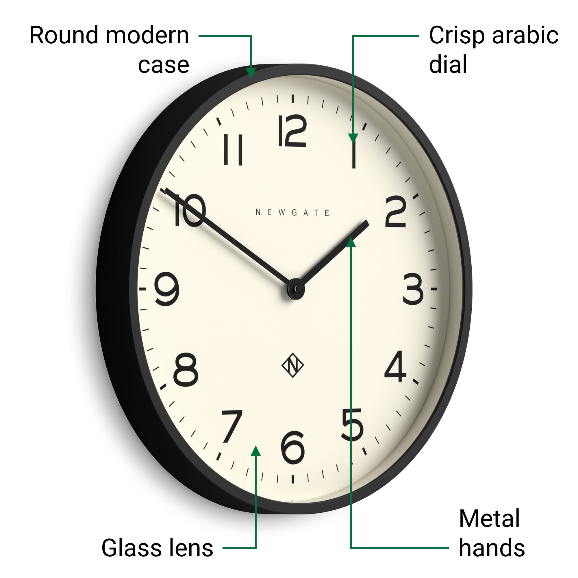 Echo Number Two wall clock in black | Silent 'No Tick' | 45 cm