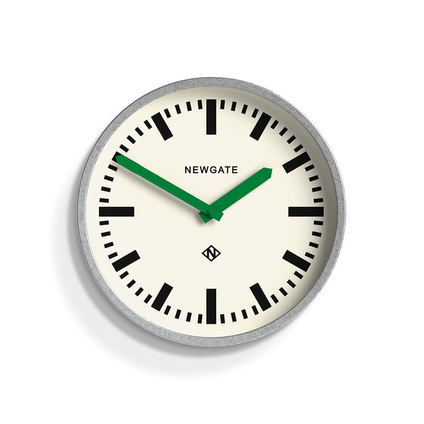 Newgate Luggage wall clock in galvanised and green