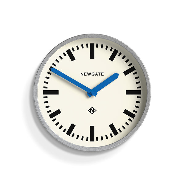 Newgate Luggage wall clock in galvanised and blue