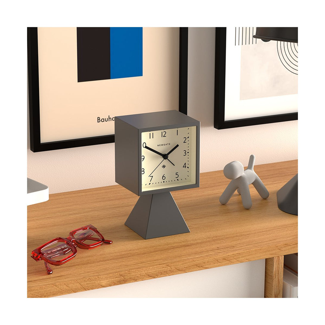 Brain | Mid-Century Retro Alarm/Desk Clock | Matt Blizzard Grey | Style Shot Skew