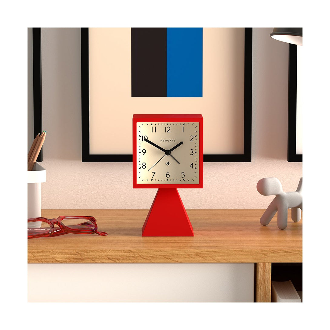Brian | Mid-Century Retro Alarm/Desk Clock | Matt Fire Engine Red | Front Skew