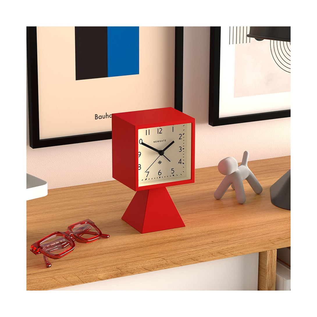 Brian | Mid-Century Retro Alarm/Desk Clock | Matt Fire Engine Red | Style Shot Skew