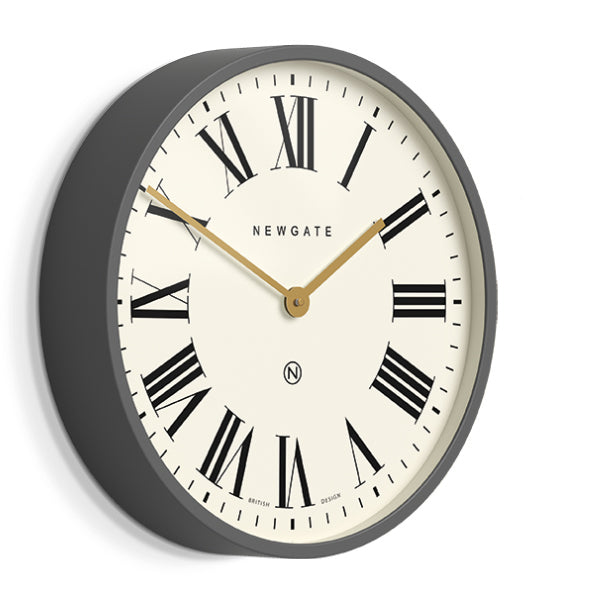 Side view of Blizzard Grey large Mr Butler Wall clock by Newgate World - PUT538BGY