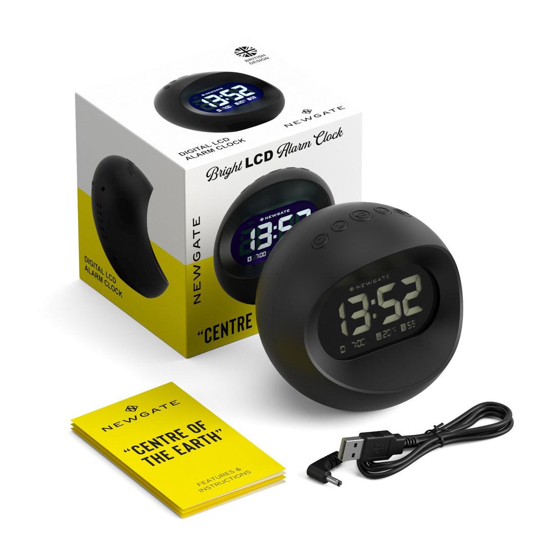 Digital Centre of the Earth Alarm Clock | Black with Black LCD Display  - Packaging