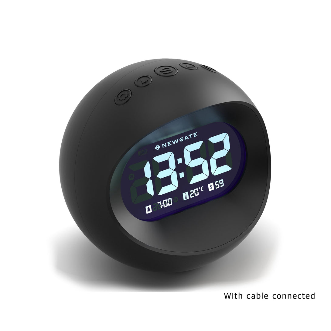 Digital Centre of the Earth Alarm Clock | Black with Black LCD Display - Cable Connected