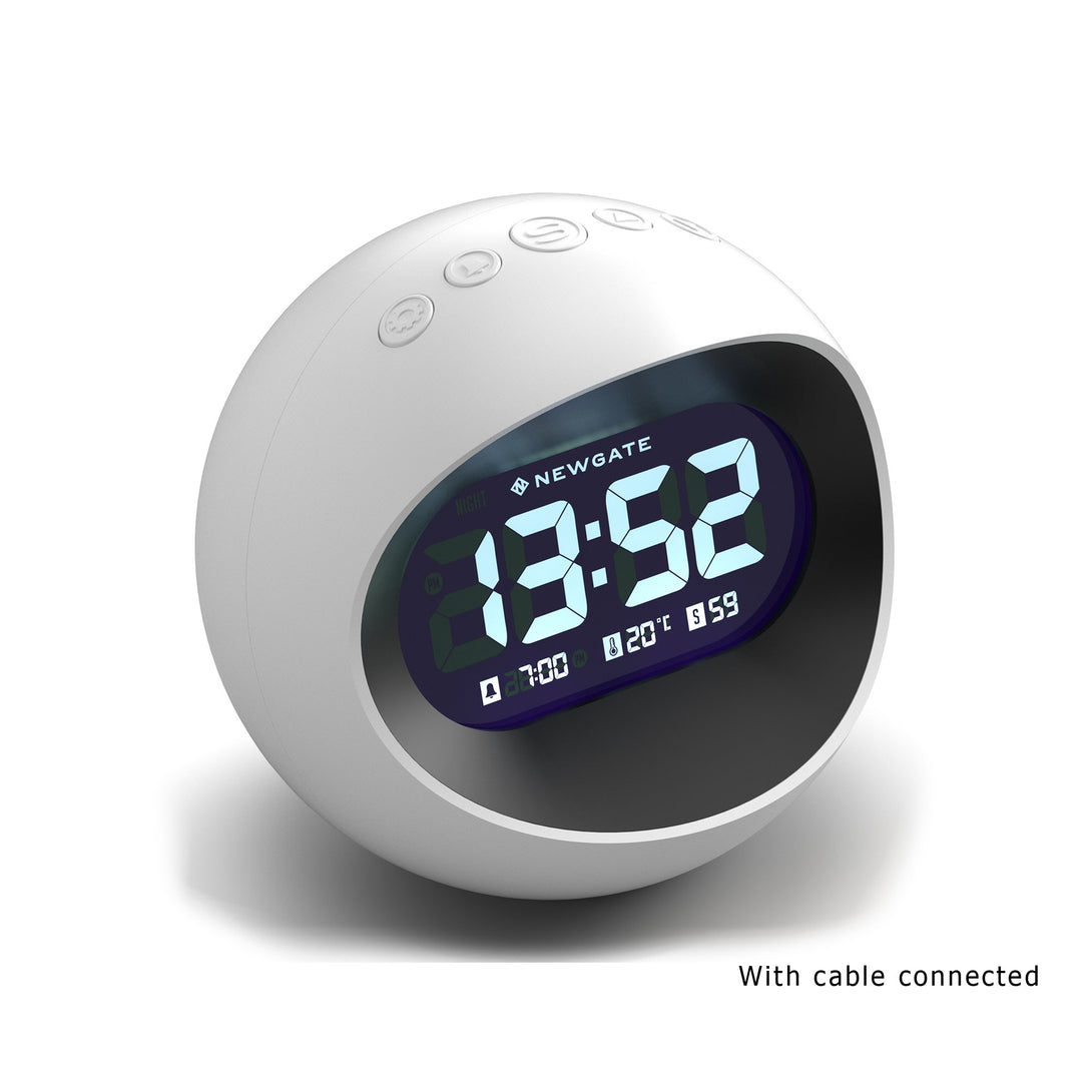 Digital Centre of the Earth Alarm Clock | White with Black LCD Display  - Cable Connected