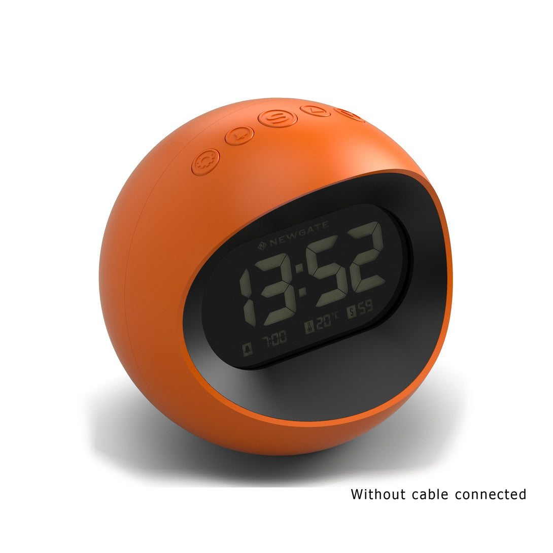 Digital Centre of the Earth Alarm Clock | Orange with Black LCD Display  - without cable connected