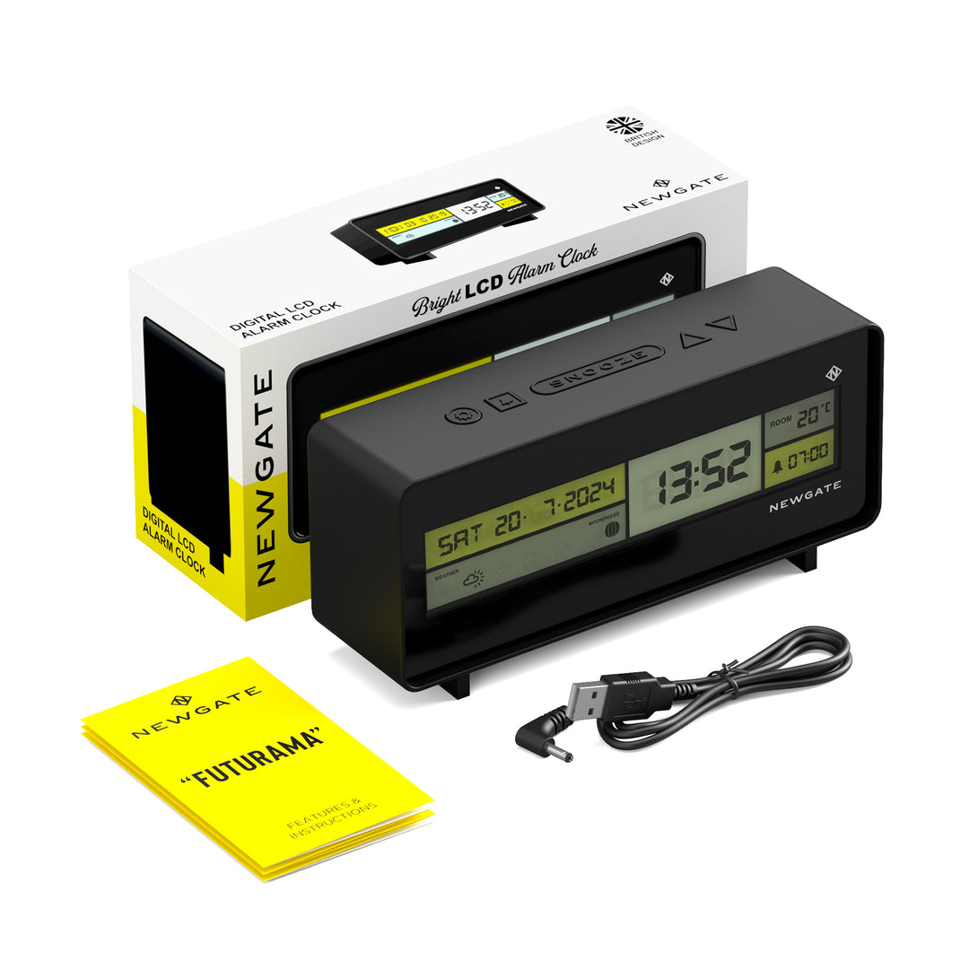 Digital Alarm Clock with Black, Yellow, White & Grey LCD Display - Futurama - LCD-FUTUR1 - Packaging