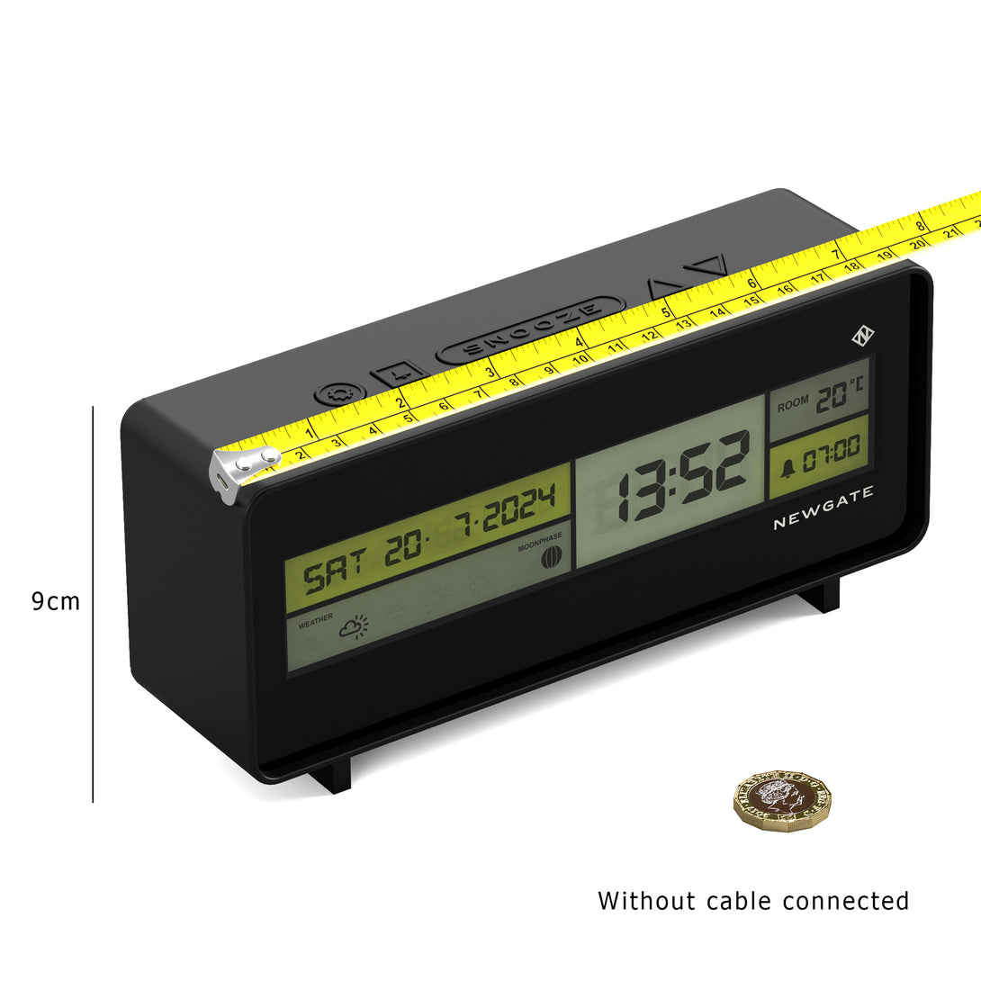 Digital Alarm Clock with Black, Yellow, White & Grey LCD Display - Futurama - LCD-FUTUR1 - Dimensioned