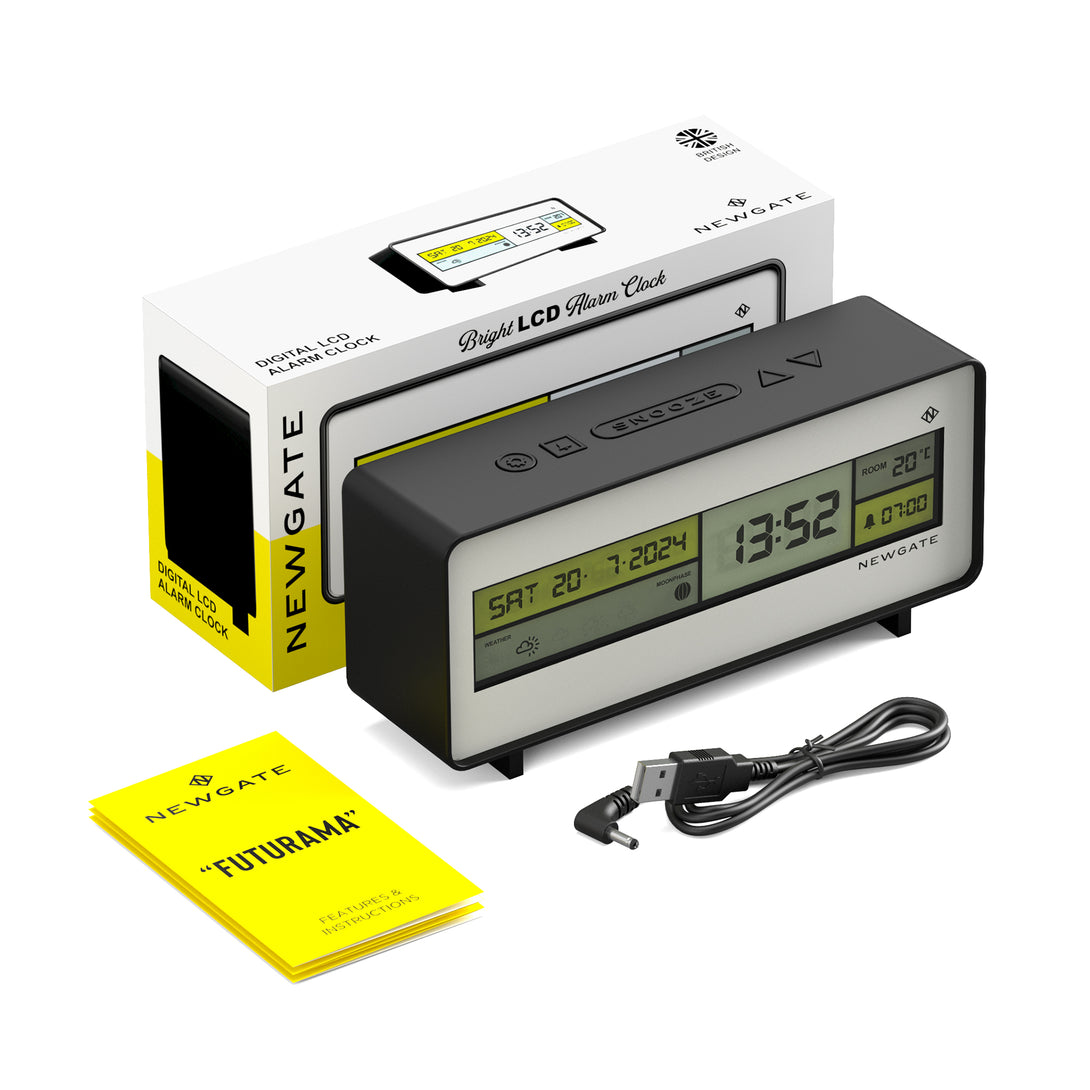 Digital Alarm Clock with Black, Yellow, White & Grey LCD Display - Futurama - LCD-FUTUR2 - packaging