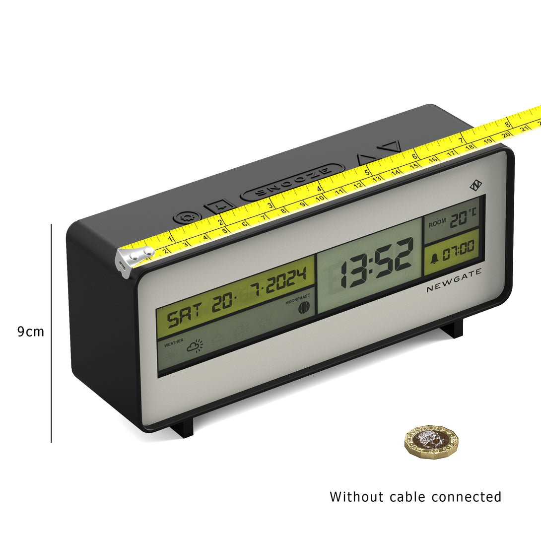 Digital Alarm Clock with Black, Yellow, White & Grey LCD Display - Futurama - LCD-FUTUR2 - Dimensioned