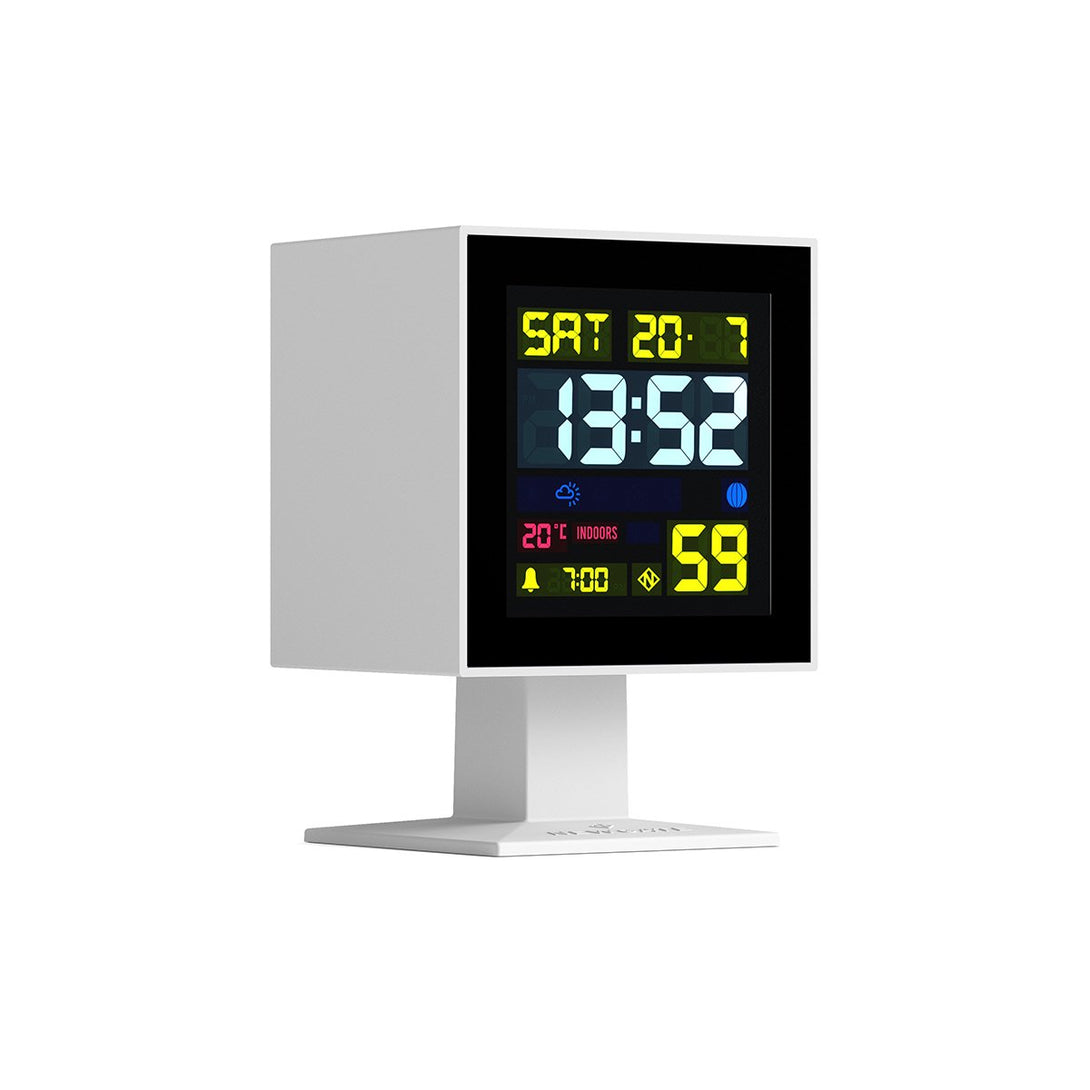 Digital Monolith Alarm Clock | White with Black LCD Display  - Skew