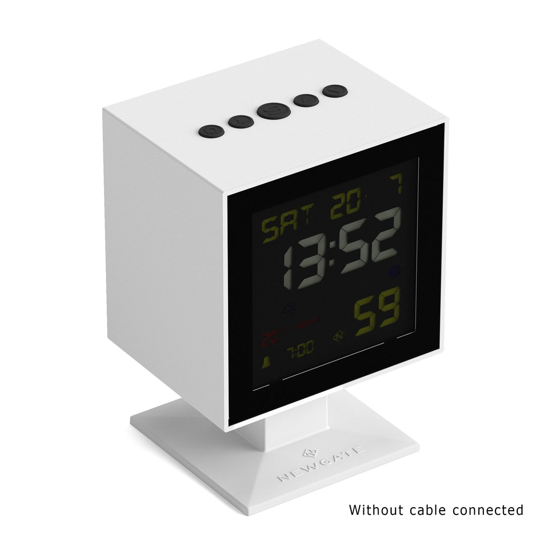 Digital Monolith Alarm Clock | White with Black LCD Display  - without cable connected