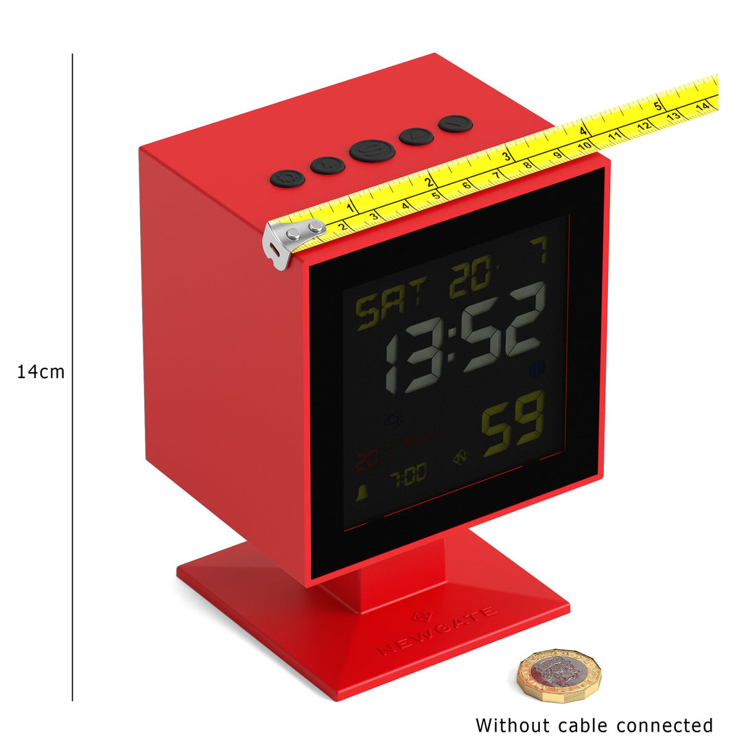 Digital Monolith Alarm Clock | Red with Black LCD Display - Skew - Dim