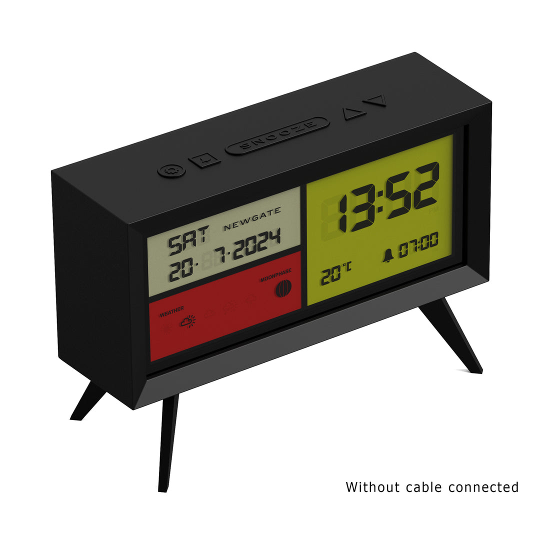 Digital Alarm Clock with Black, White, Red & Yellow LCD Display - Spectronoma - LCD-SPECT1 - Without cable connected