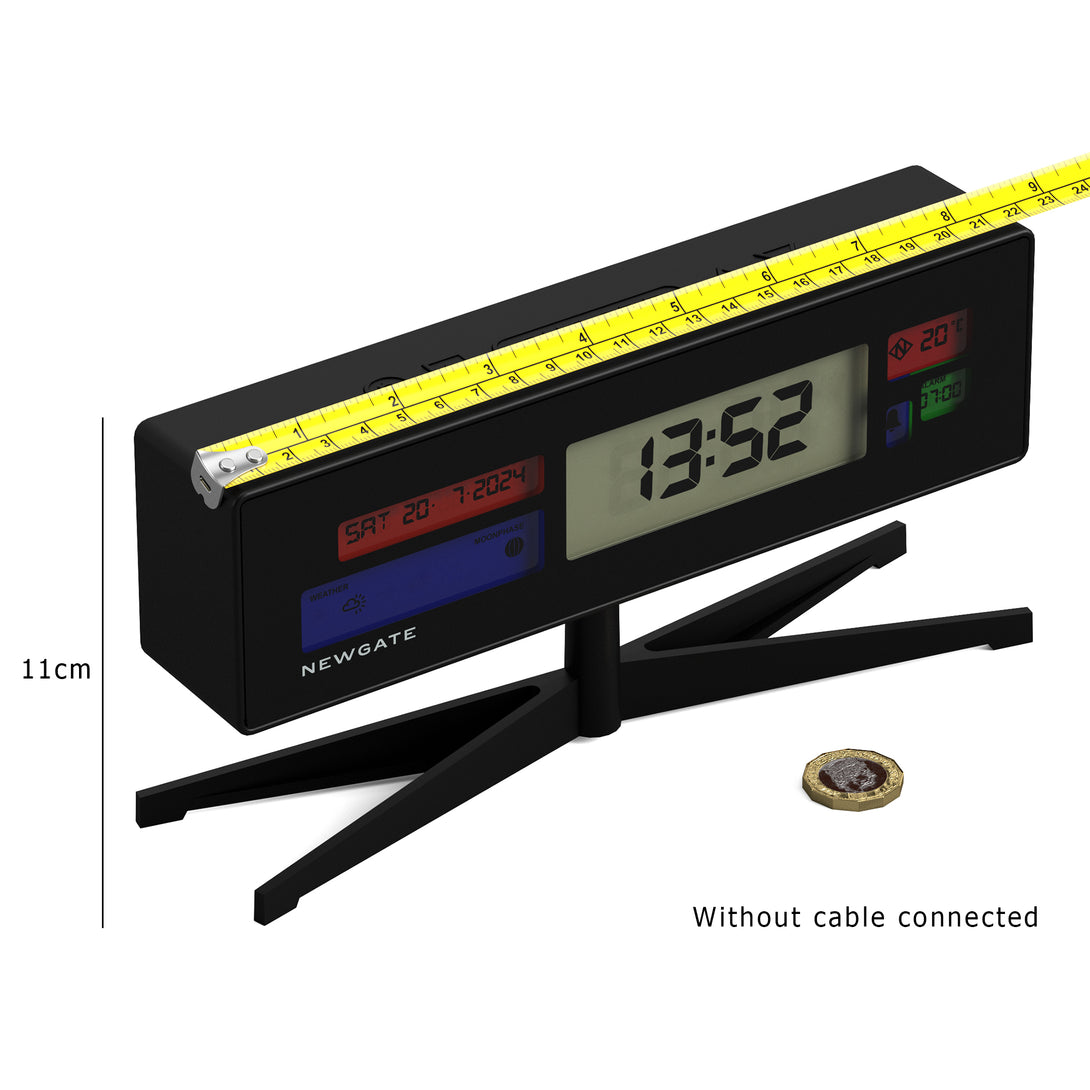 Digital Alarm Clock - Black with Multicolour LCD Display - Supergenius - LCD-SUPER1 - Dimensioned