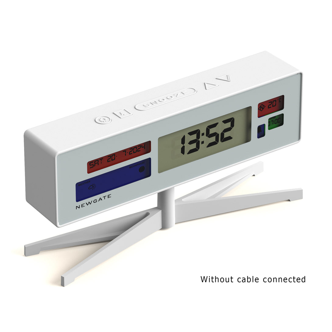 Digital Alarm Clock - White with Multicolour LCD Display - Supergenius - LCD-SUPER2 - Without cable connected