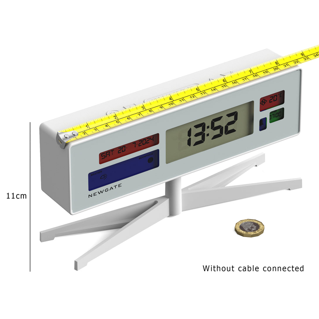 Digital Alarm Clock - White with Multicolour LCD Display - Supergenius - LCD-SUPER2 - Dimensioned