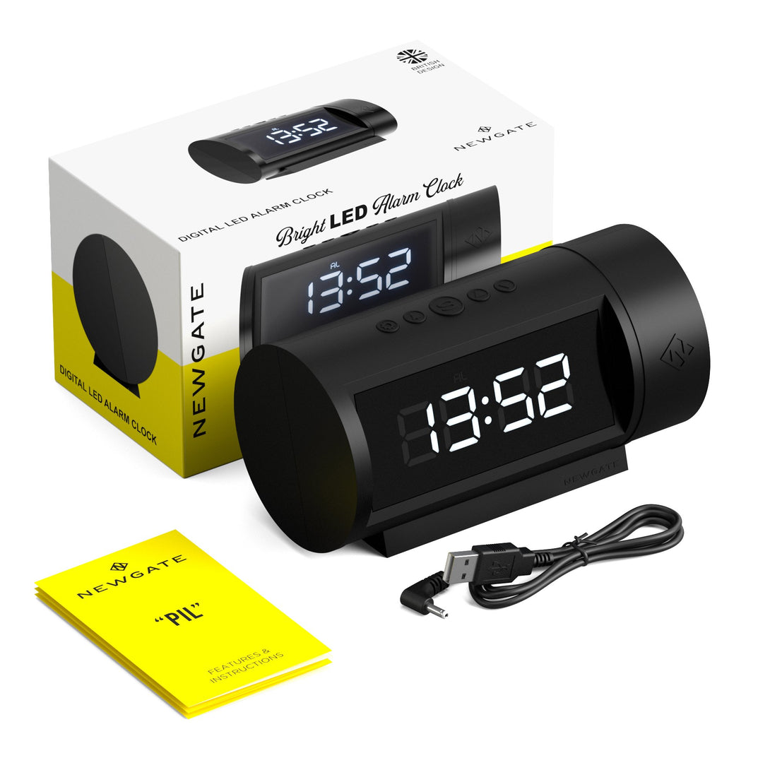 Digital Pil Alarm Clock | Black with Black LCD Display - Packaging 