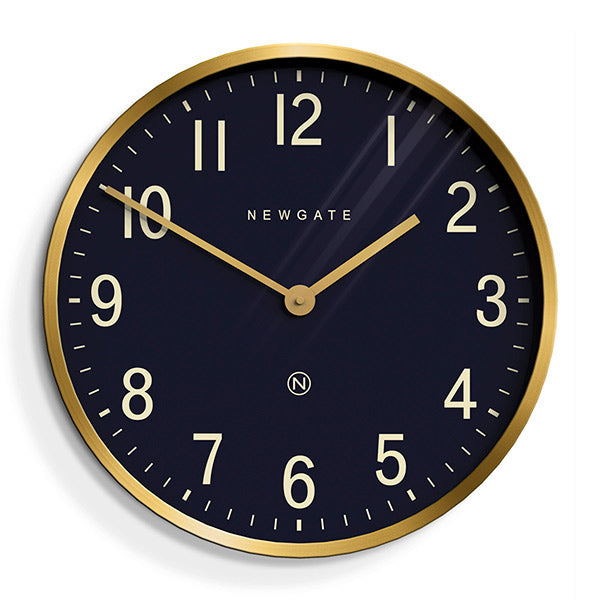 Large Brass Gold Wall Clock - Mid-Century Modern - Petrol Blue - Newgate Mr Edwards PUT373RAB (front)