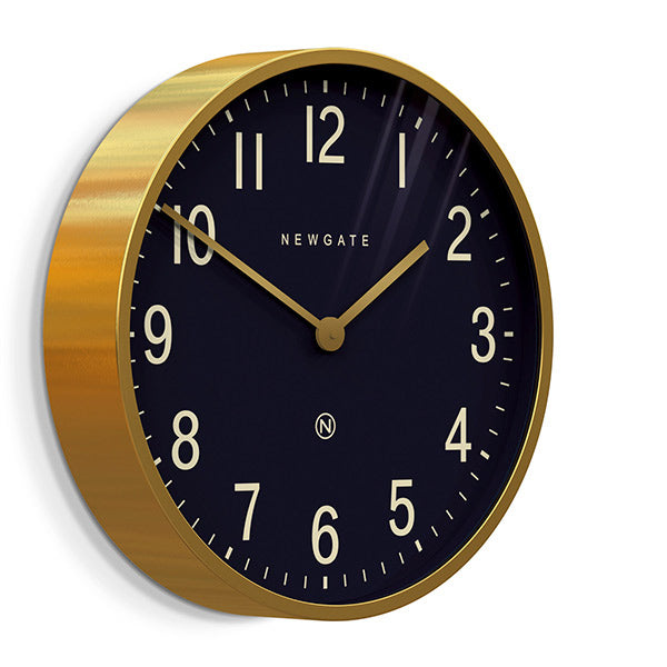 Large Brass Gold Wall Clock - Mid-Century Modern - Petrol Blue - Newgate Mr Edwards PUT373RAB (skew)