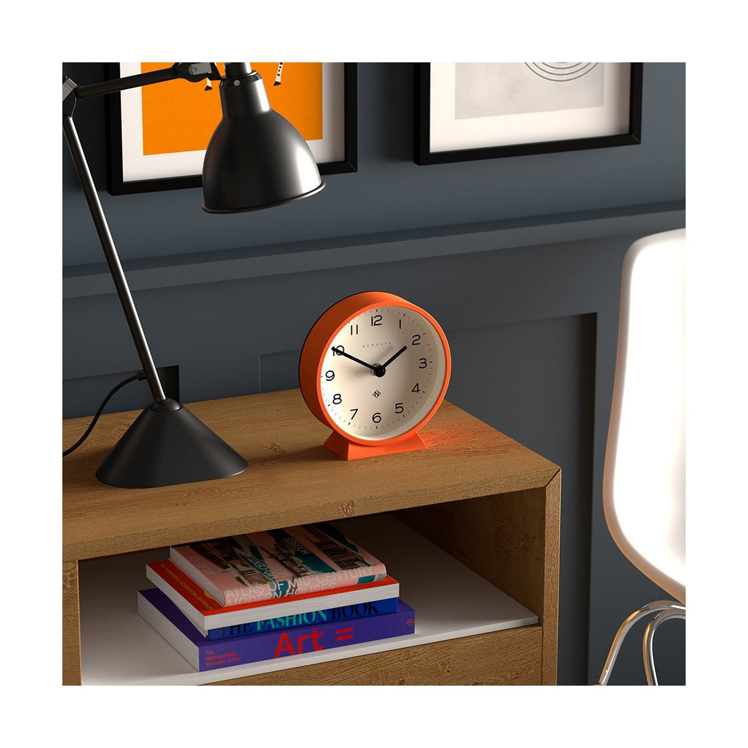 Modern Orange Mantel Clock - Colourful Contemporary - Newgate MMAN678PO - skew
