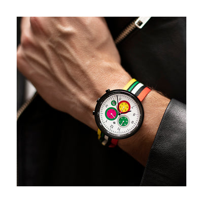 Men’s Chronograph Watch – Black Leather white Stripe – British Designed Quartz Analog - Modern Subdial - Newgate WWG6TOK - TOKYO - style